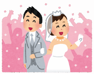 祝福される新郎新婦